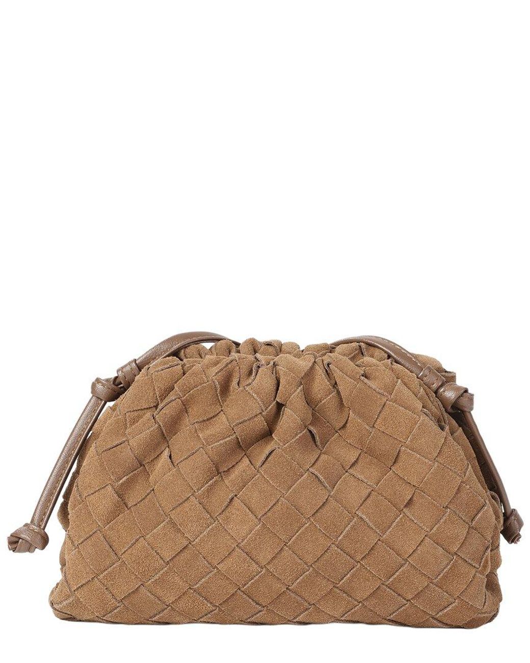 Tiffany & Fred Paris Brown Woven Suede Mini Drawstring Crossbody Bag