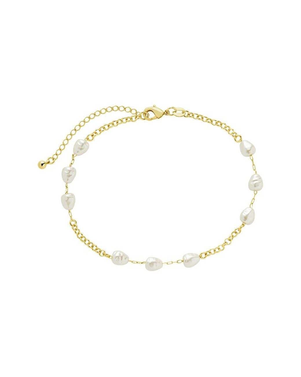 Sterling Forever White 14K Plated Allie Stationed Anklet