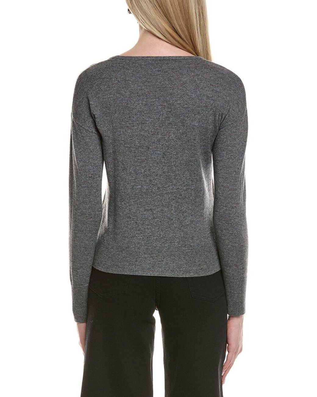 Sofiacashmere Gray Bow Embellishment Wool & Cashmere-Blend Sweater