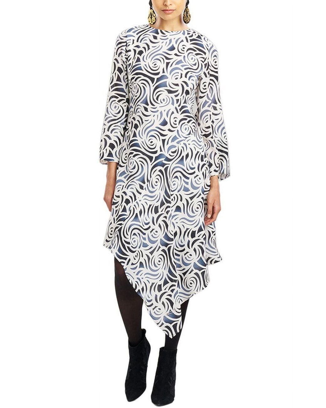 Natori White Asymmetrical Drape Vent Sleeve Silk-blend Dress