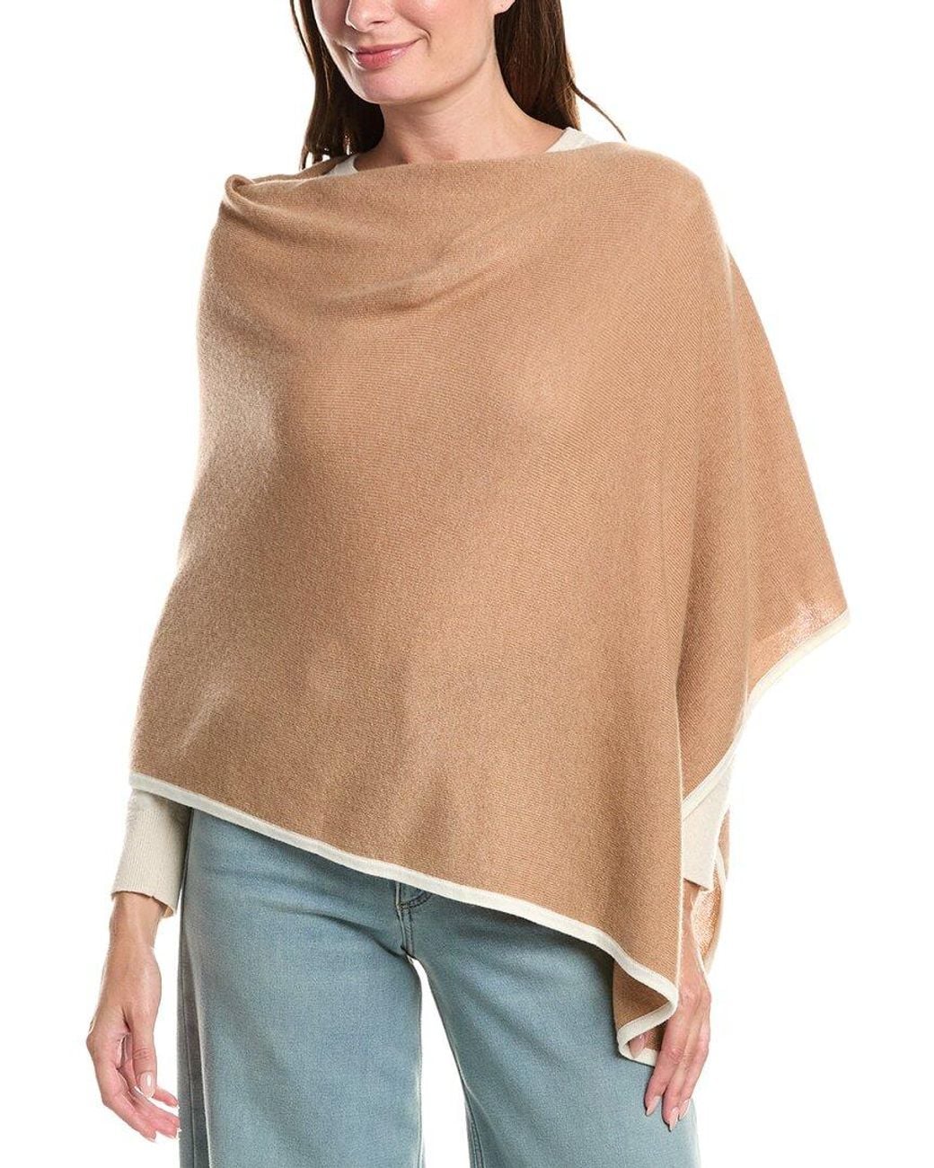 Sofiacashmere Natural Sofiacashmere Tipped Cashmere-Blend Poncho