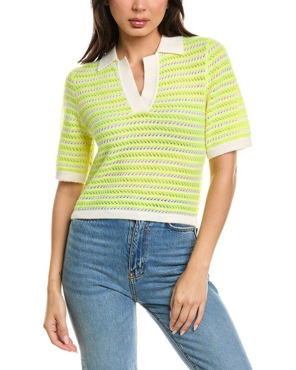 Brodie Cashmere Green Suzie Stitch 100% Cashmere Polo 100% Cashmere Sweater