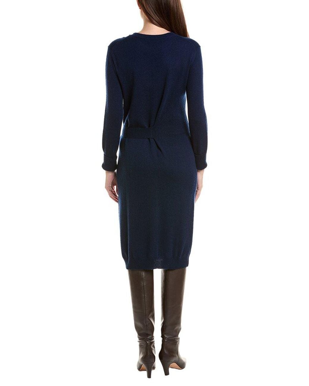 Forte Blue Waist Tie Crewneck Wool & Cashmere-Blend Sweaterdress