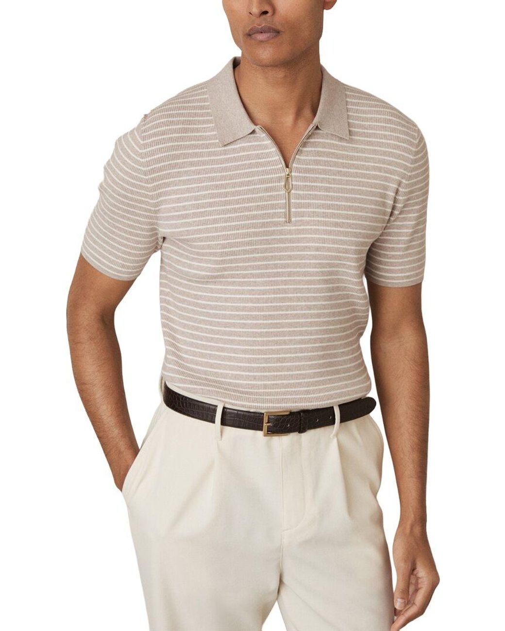 Reiss White Fallow Half Zip Stripe Sweater for men