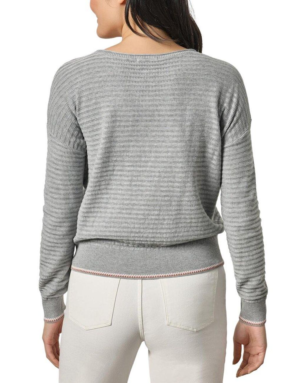 Lilla P Gray Tipped Hem Wide Neck Sweater
