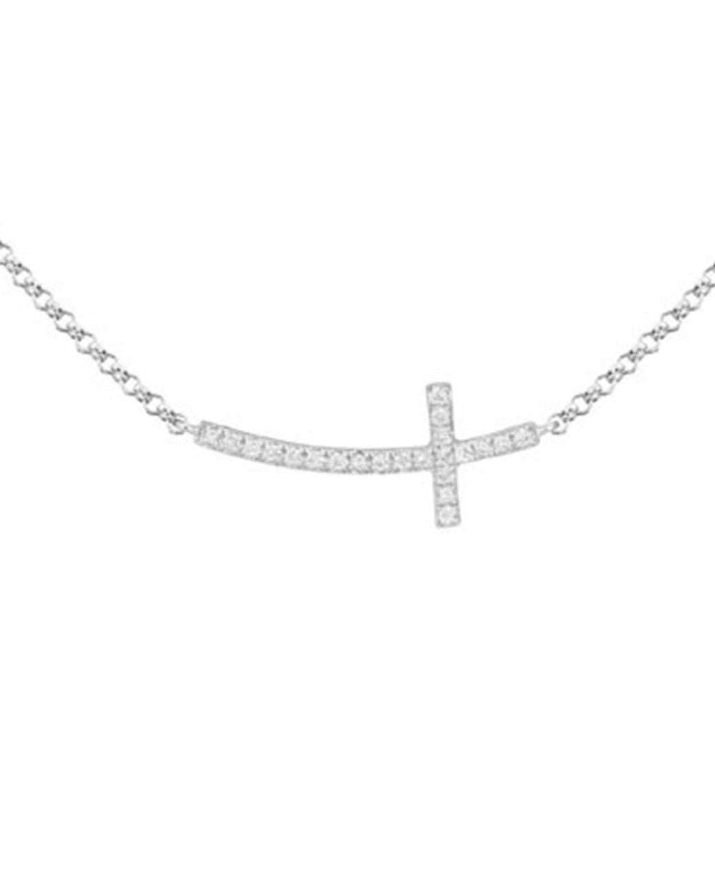 Diamond Select Cuts Metallic 14K Diamond Cross Necklace 0.06 Ct