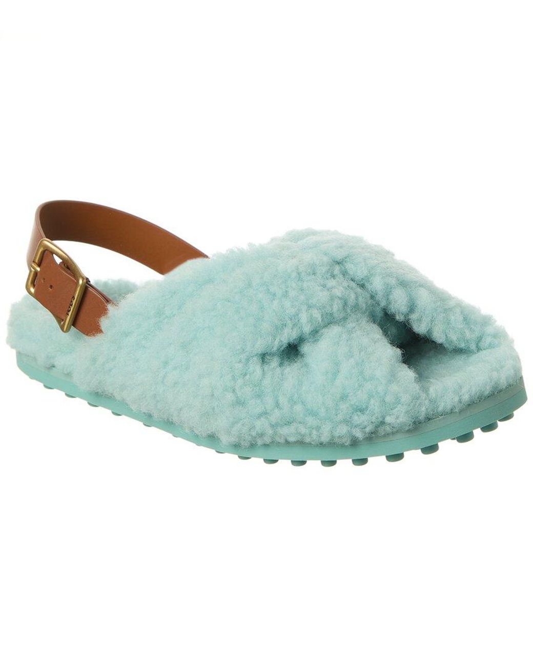 Tod's Blue Shearling & Leather Sandal