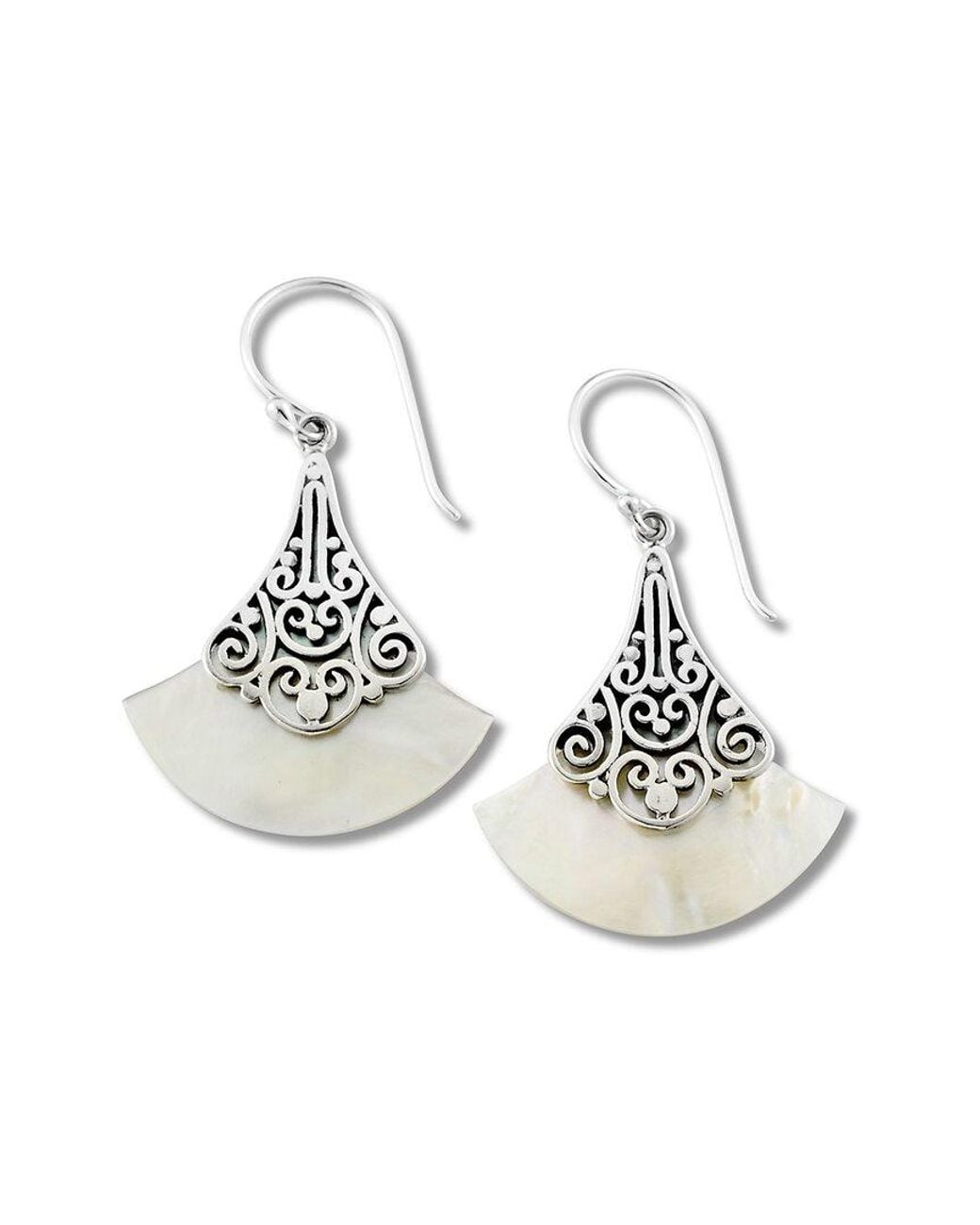 Samuel B. Metallic Silver Pearl Filigree Drop Earrings
