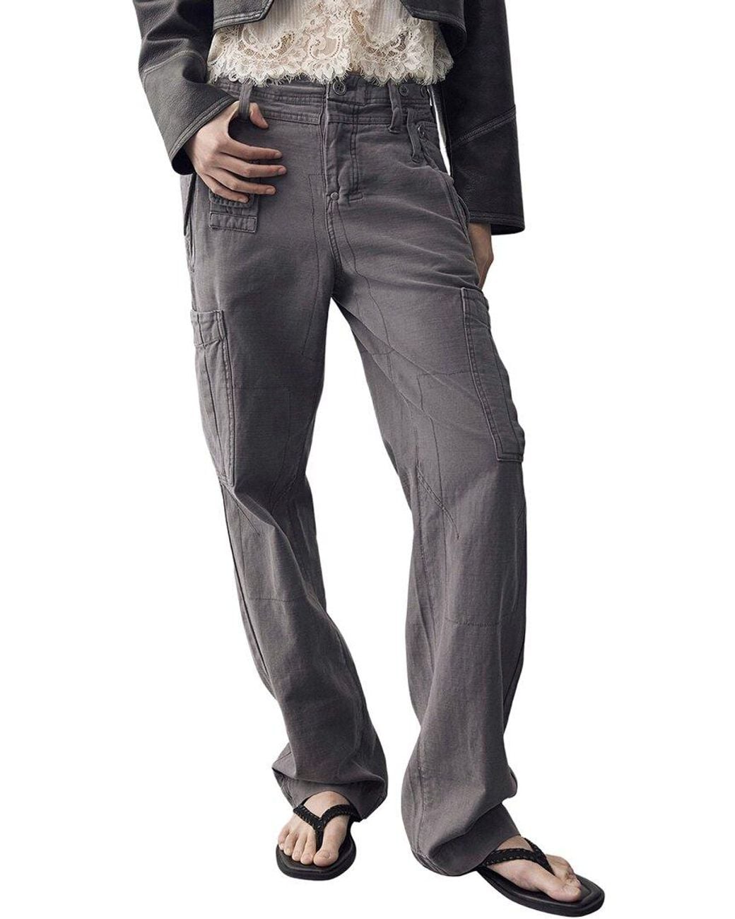Free People Black Tight Fuse Slim Utility Trouser