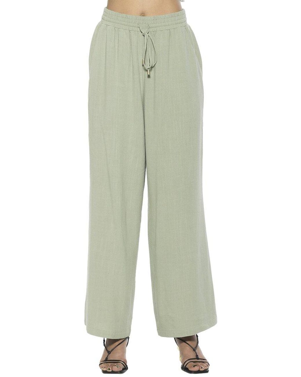 Alexia Admor Green Xila Linen-Blend Wide Leg Pant