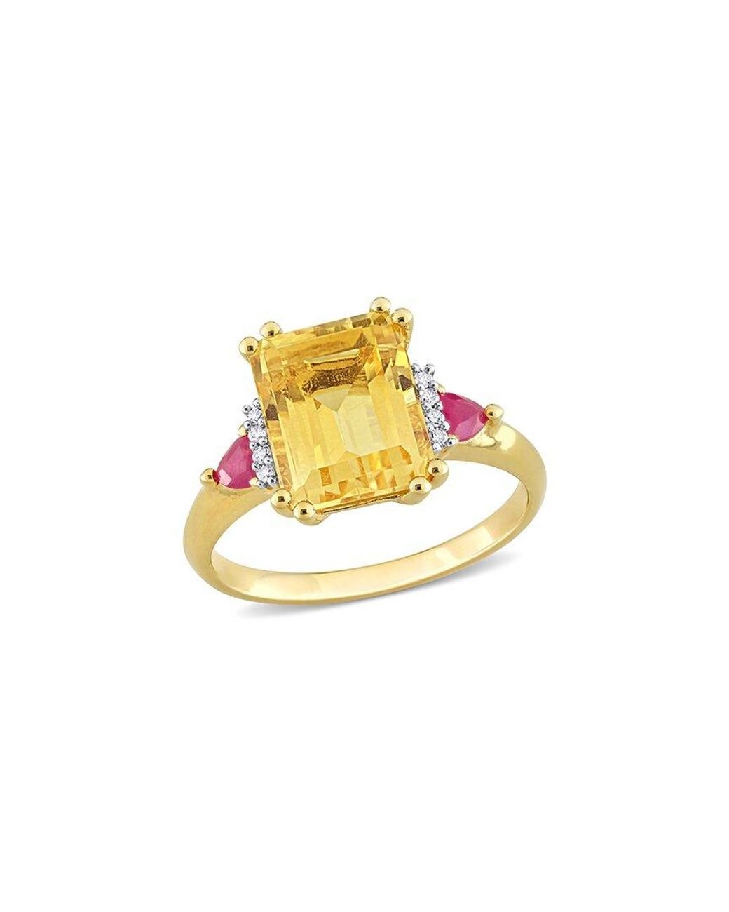 Rina Limor Metallic Silver 3.54 Ct. Tw. Diamond & Citrine & Ruby Ring