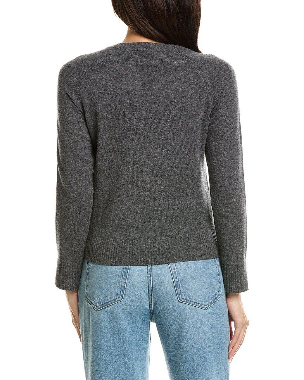 Brodie Cashmere Gray Glitz Split Cuff Crewneck 100% Cashmere Sweater