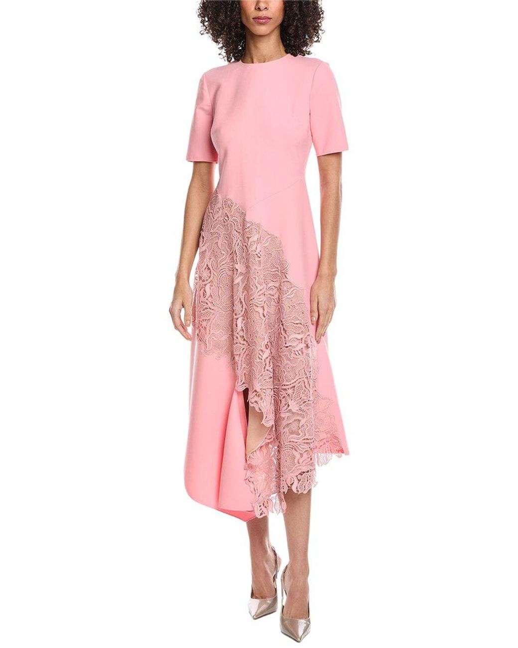 Oscar de la Renta Pink Bellflower Guipure Silk-Lined Wool-Blend Maxi Dress