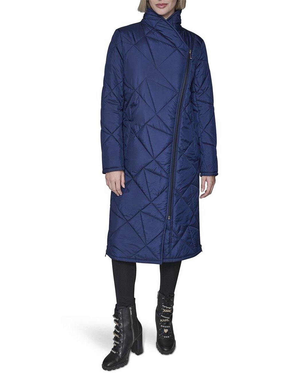 Karl Lagerfeld Blue Quilted Puffer Coat
