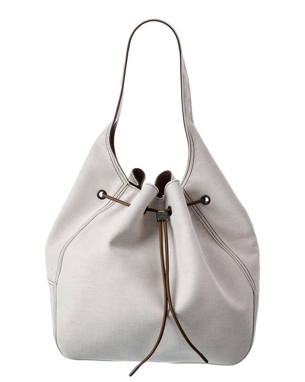 Brunello Cucinelli Gray Canvas & Leather Tote