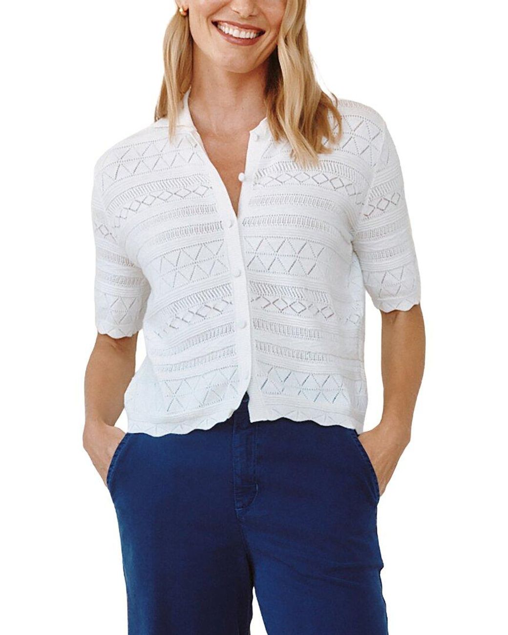 Bella Dahl White Button-Down Wool-Blend Sweater