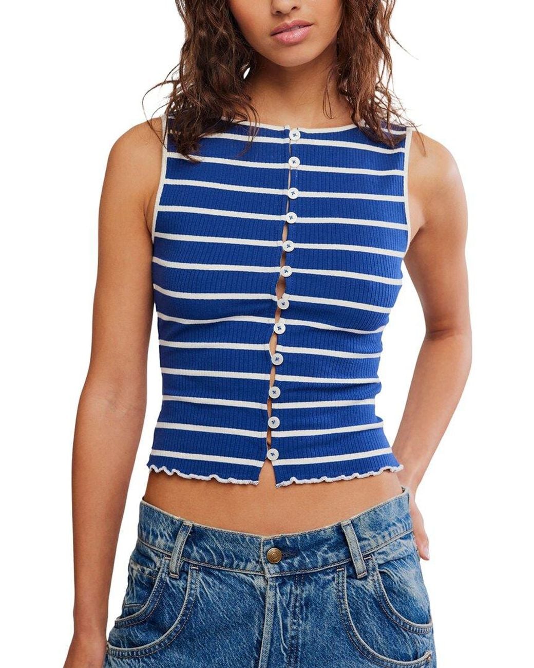 Free People Blue Tilly Striped Top