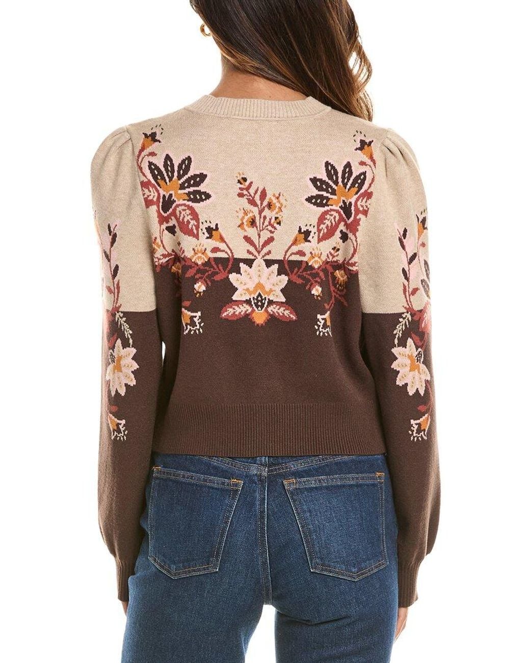 NVLT Brown Jacquard Colorblock Cardigan