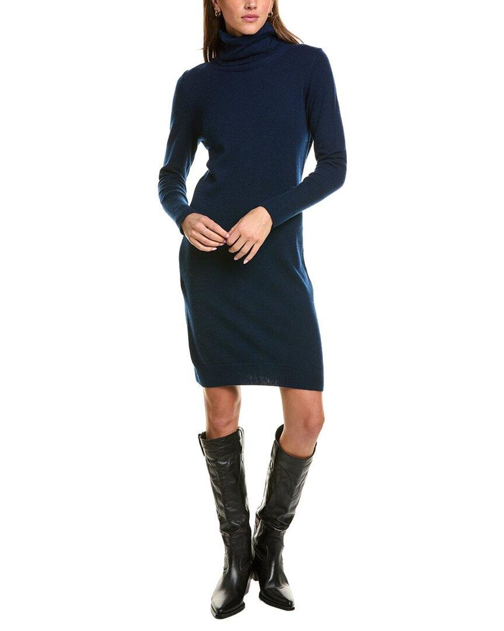Forte Blue Turtleneck Wool & Cashmere-Blend Sweaterdress