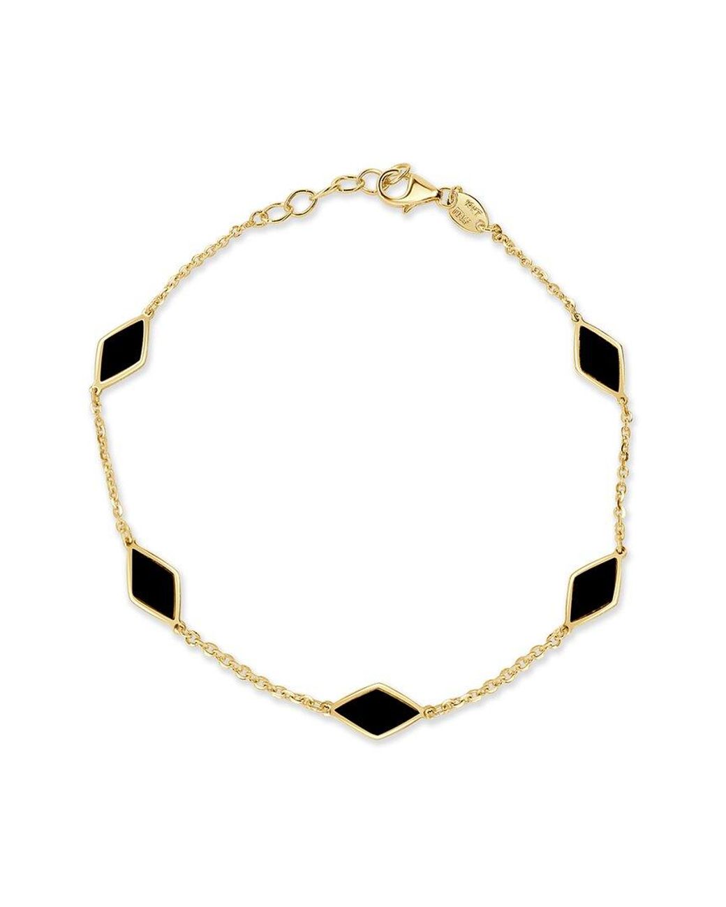 Italian Gold Metallic 14K Onyx Station Chain Bracelet
