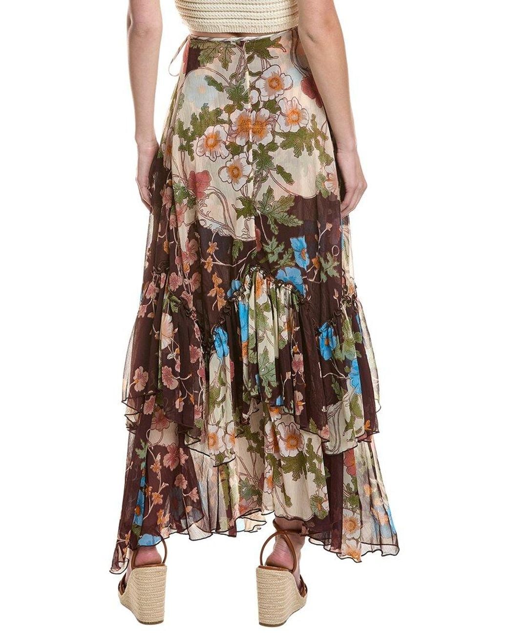 Free People Brown Palermo Villa Chiffon Maxi Skirt