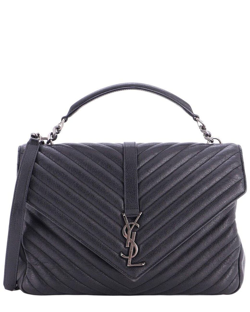 Saint Laurent Blue Classic Monogram College Bag Matelassé Chevron Large (authentic Pre-loved)