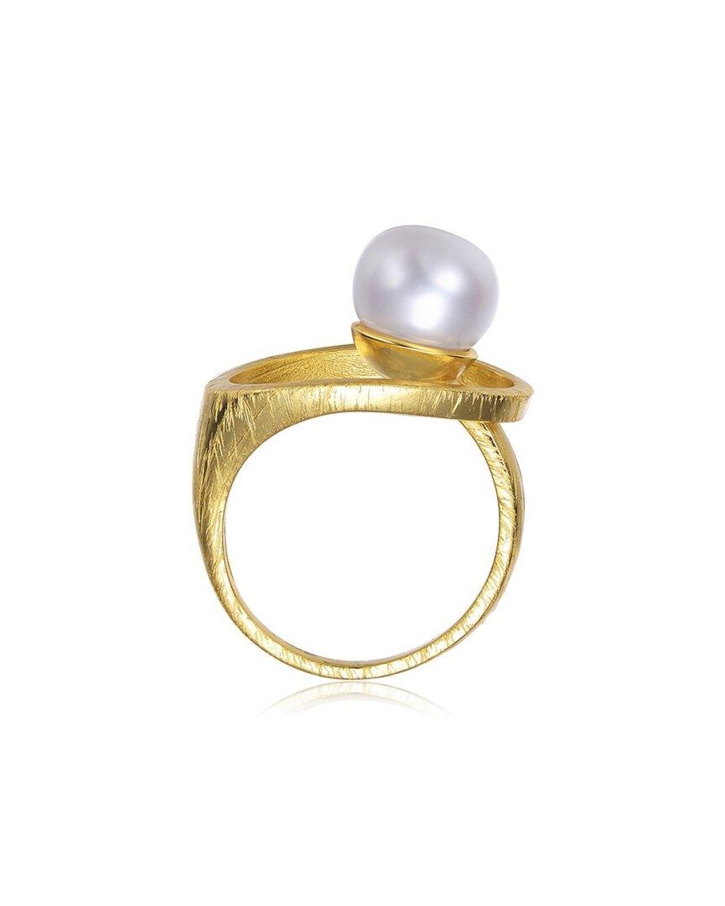 Genevive Jewelry Metallic 14k Over Silver Pearl Ring