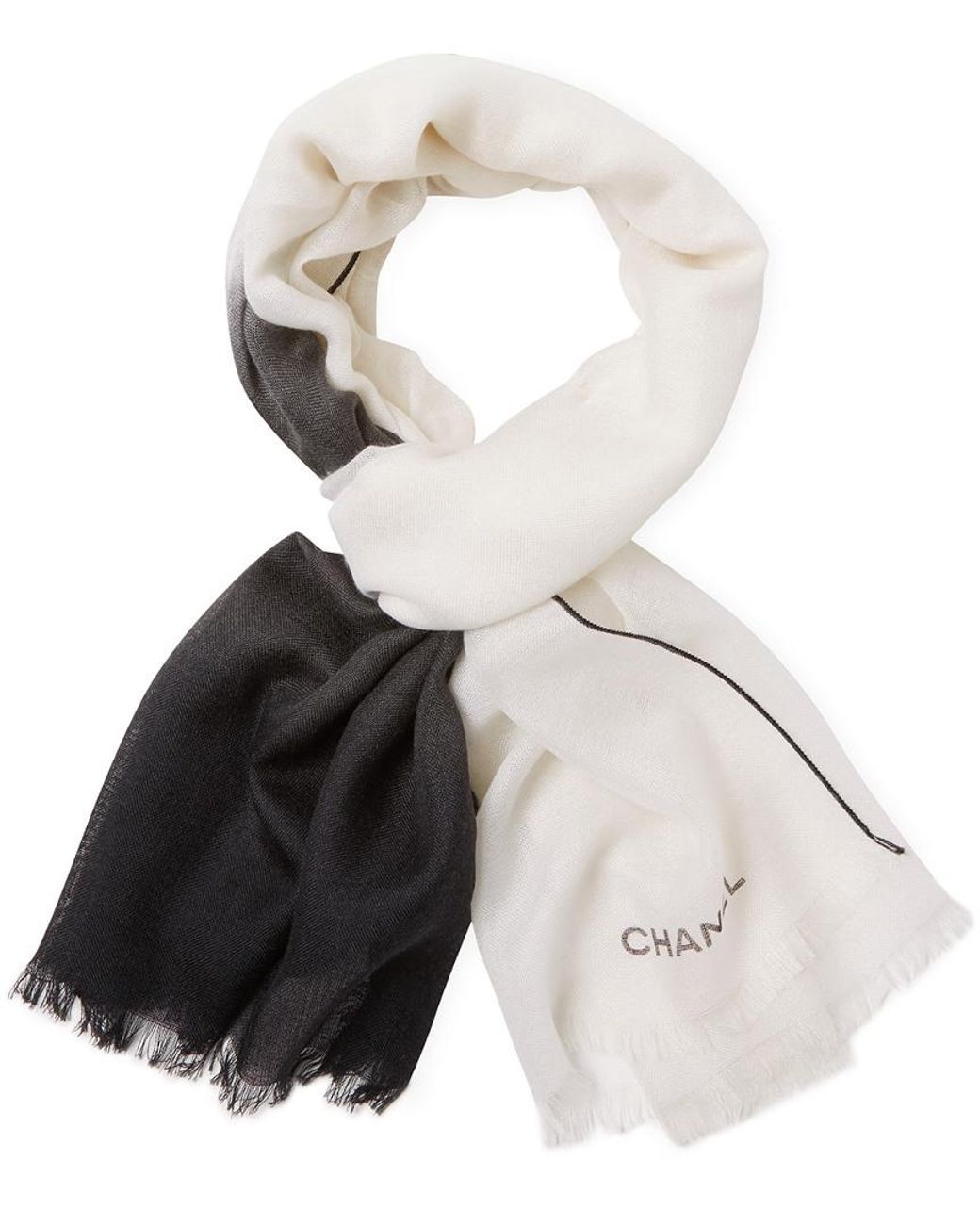 Chanel Scarf, Black and White Wool Blend, New in Box - MA001