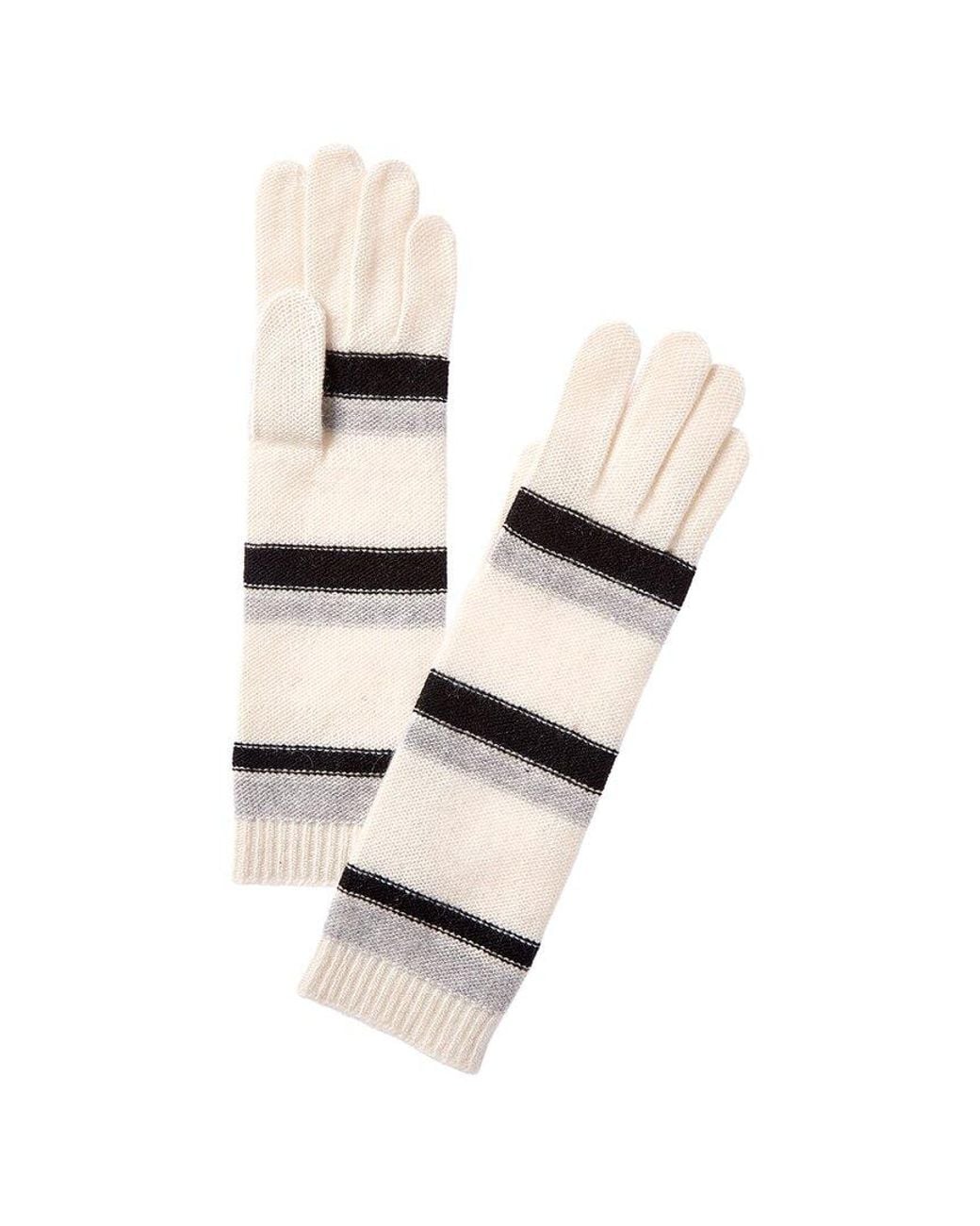Portolano White Striped Cashmere Gloves