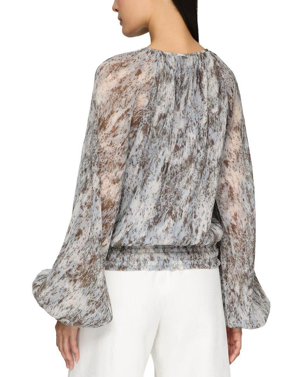 Lafayette 148 New York Gray Plus W Gathered Detail Blouse