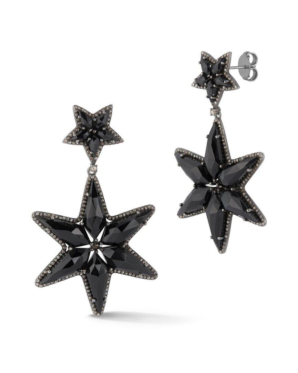 Banji Jewelry White Silver 85.81 Ct. Tw. Diamond & Black Spinel Star Statement Earrings