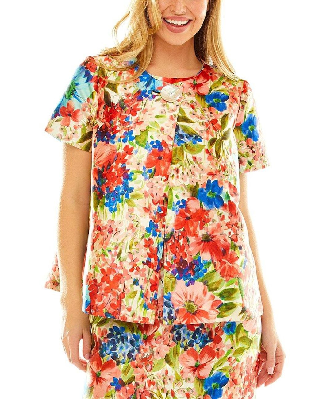Sara Campbell Red Print Trapeze Jacket