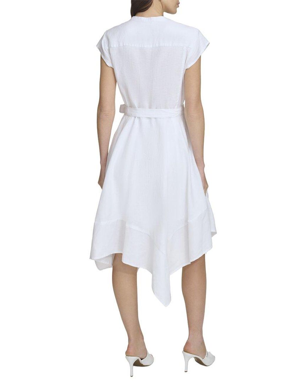 DKNY White Cap Sleeve Linen Top