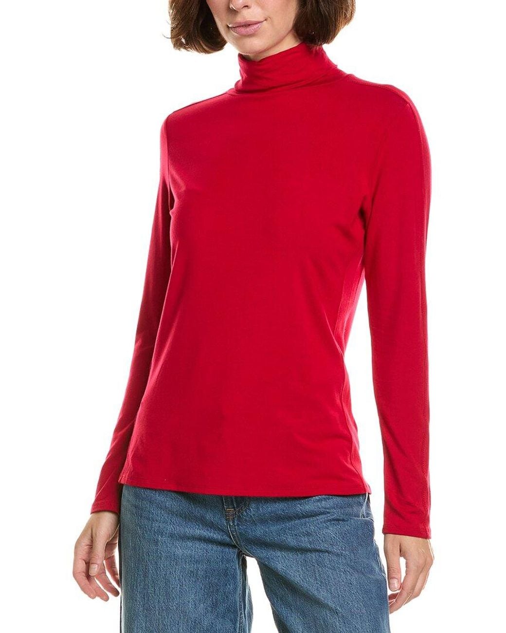 InCashmere Red Fine Knit Turtleneck Top