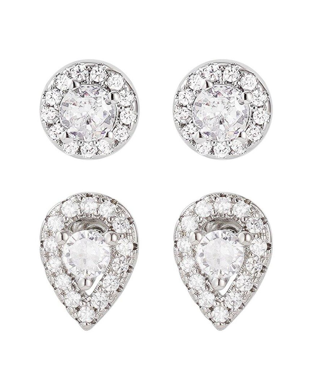 Adornia White Cz Set Of 2 Halo Stud Earrings