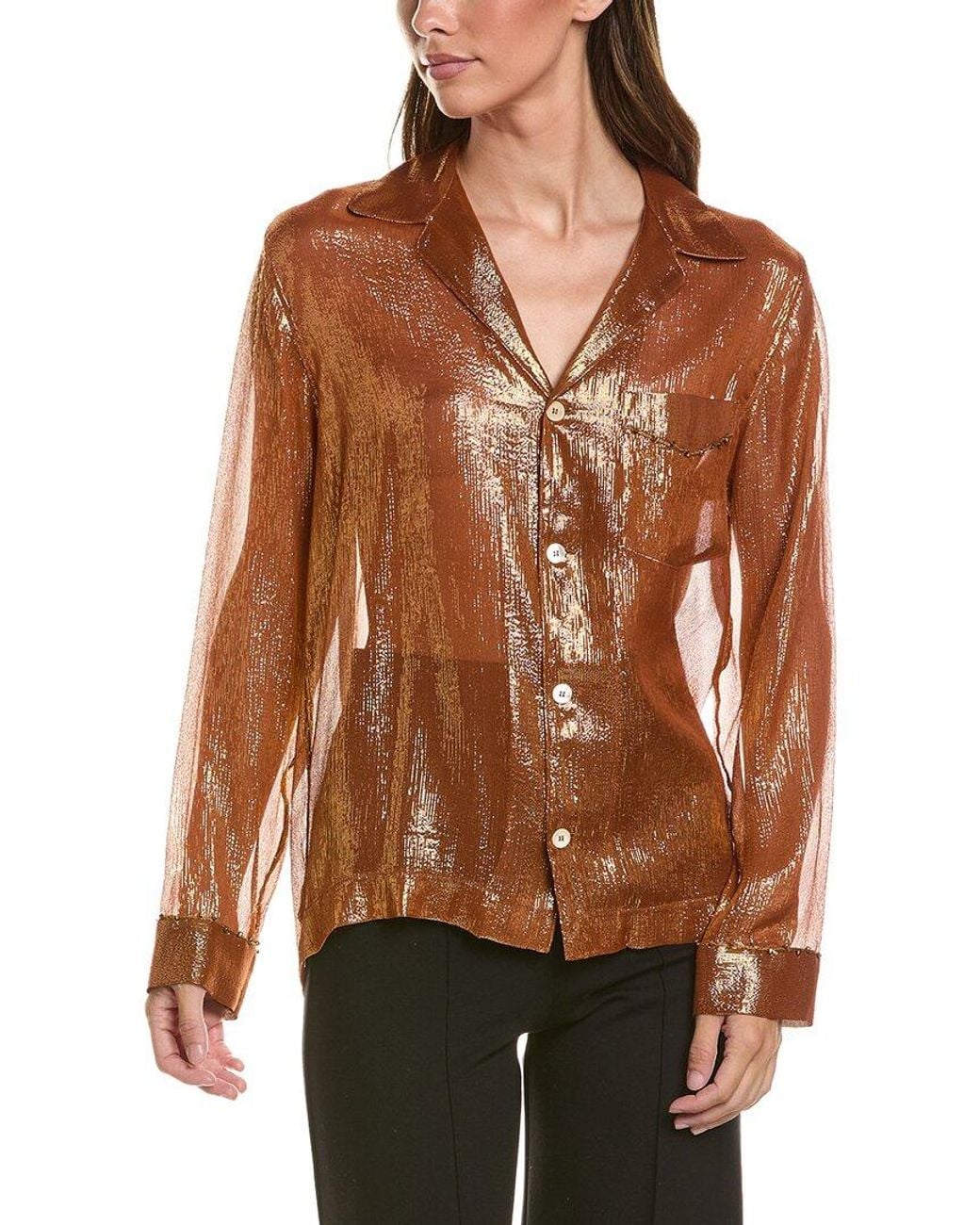 Forte_forte Brown Silk-Blend Blouse