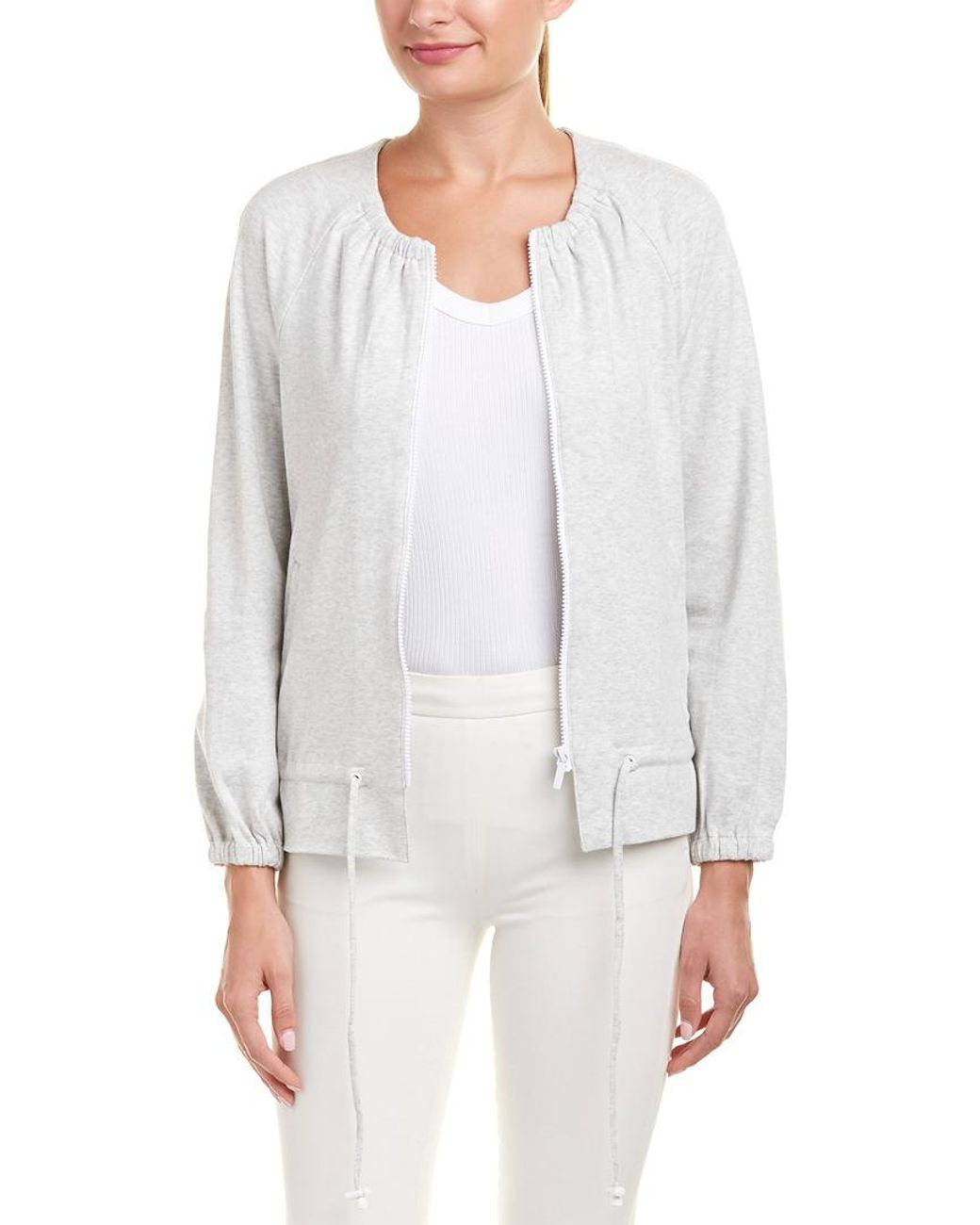 Joan Vass Cotton Jacket in lt Grey ht (Gray) - Lyst