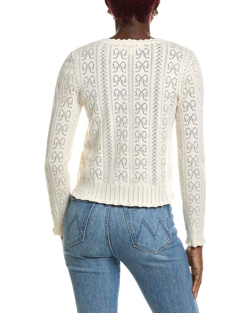 Cece White Bow Pointelle Cardigan