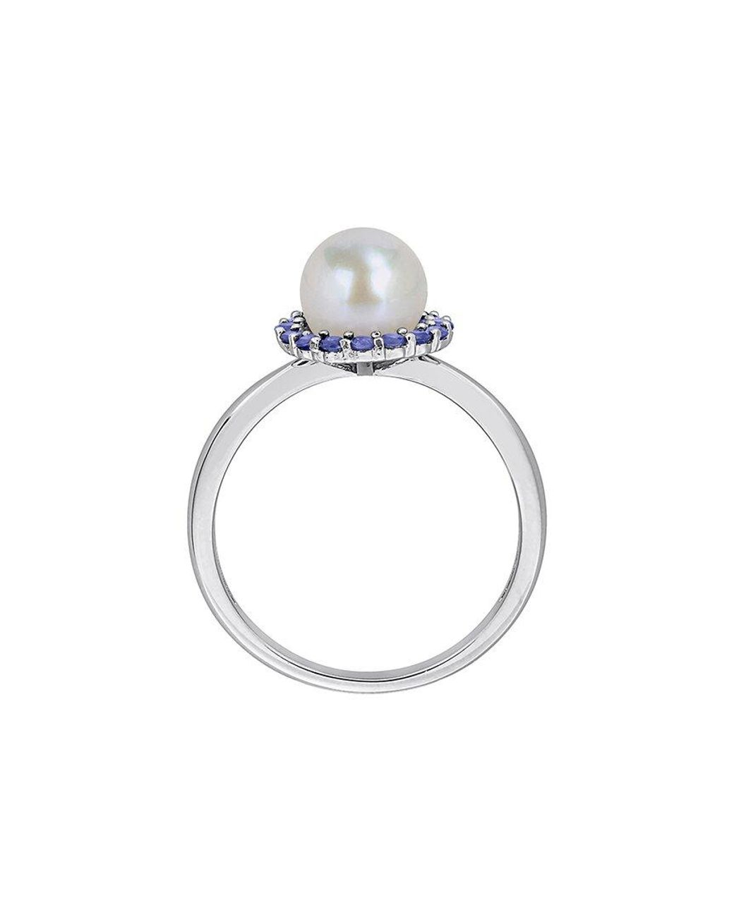 Rina Limor Blue 0.32 Ct. Tw. Sapphire & 7.0-7.5Mm Pearl Halo Ring