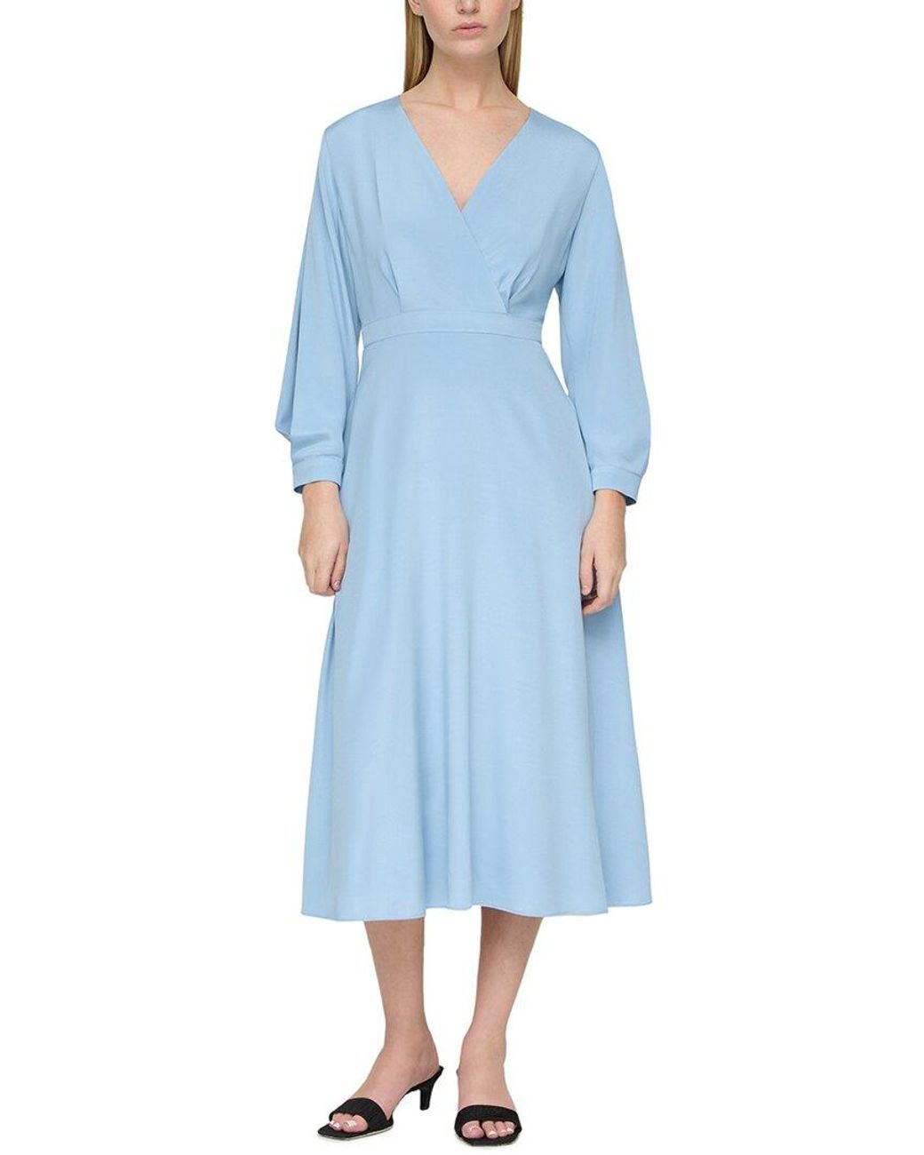 Lafayette 148 New York Blue Lantern Sleeve Surplice Silk-blend Dress