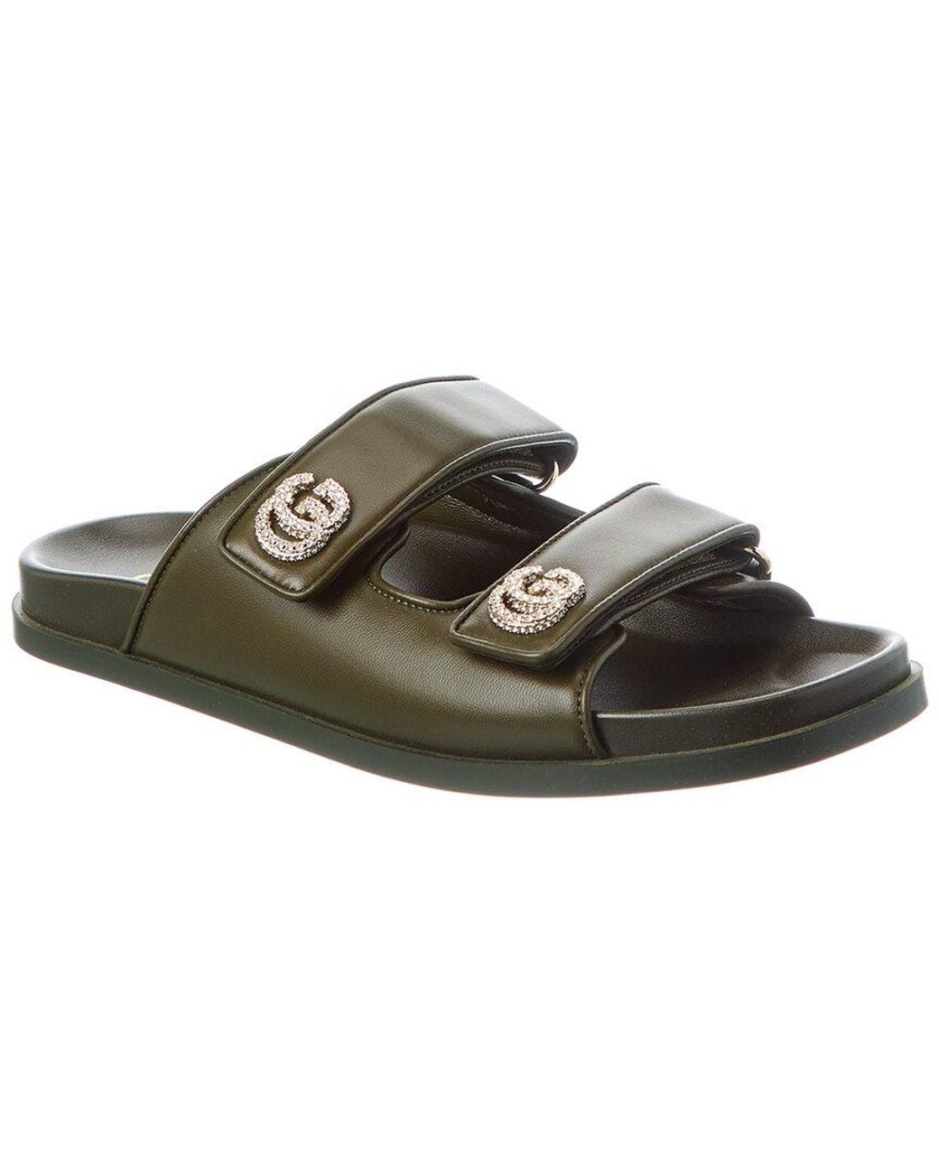 Gucci Brown Crystal Double G Leather Sandal