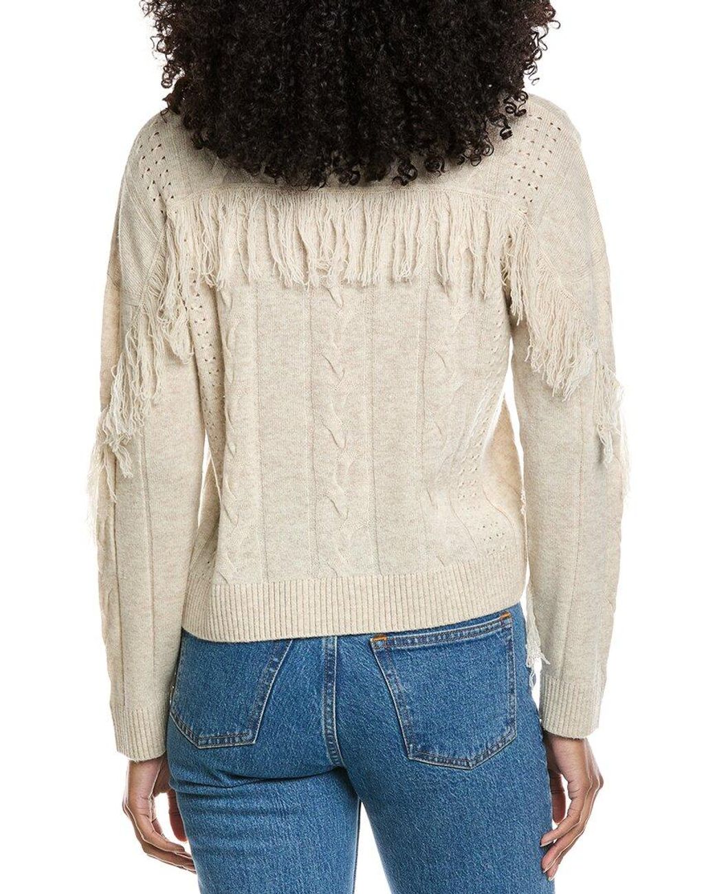 Brodie Cashmere White Cable Fringe Polo Wool & Cashmere-Blend Sweater