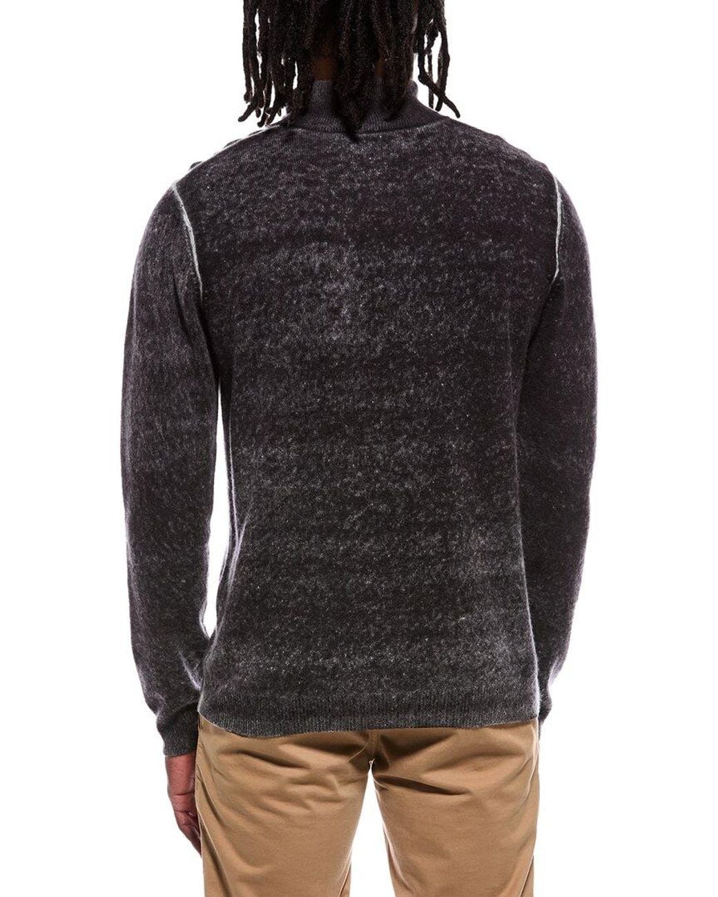 Autumn Cashmere Black Inked 100% Cashmere 1/4-Zip Mock Neck Sweater for men