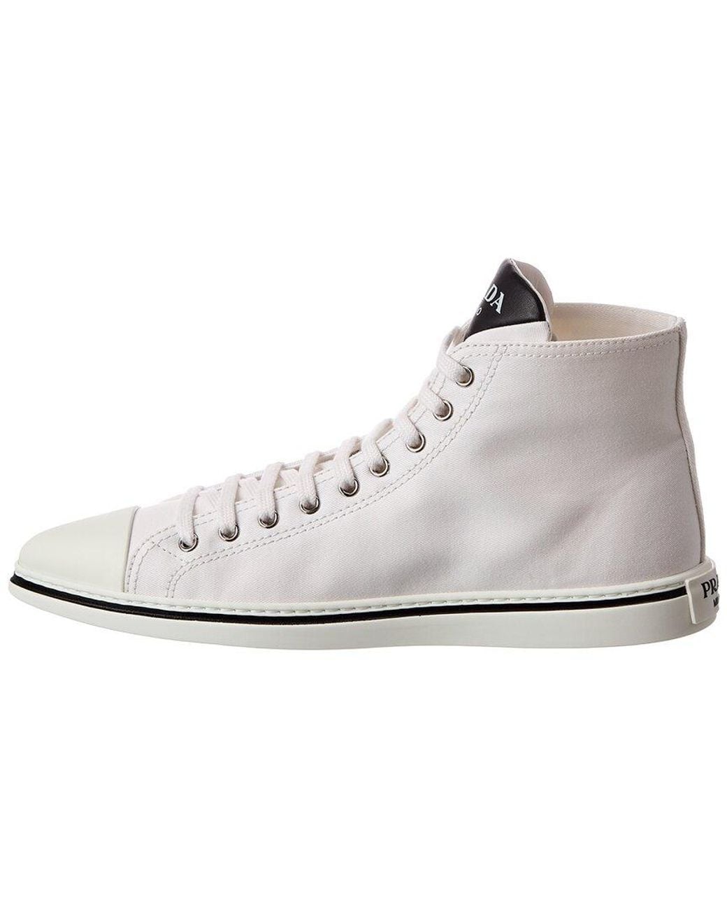 Prada White Canvas High-Top Pointy-Toe Sneaker