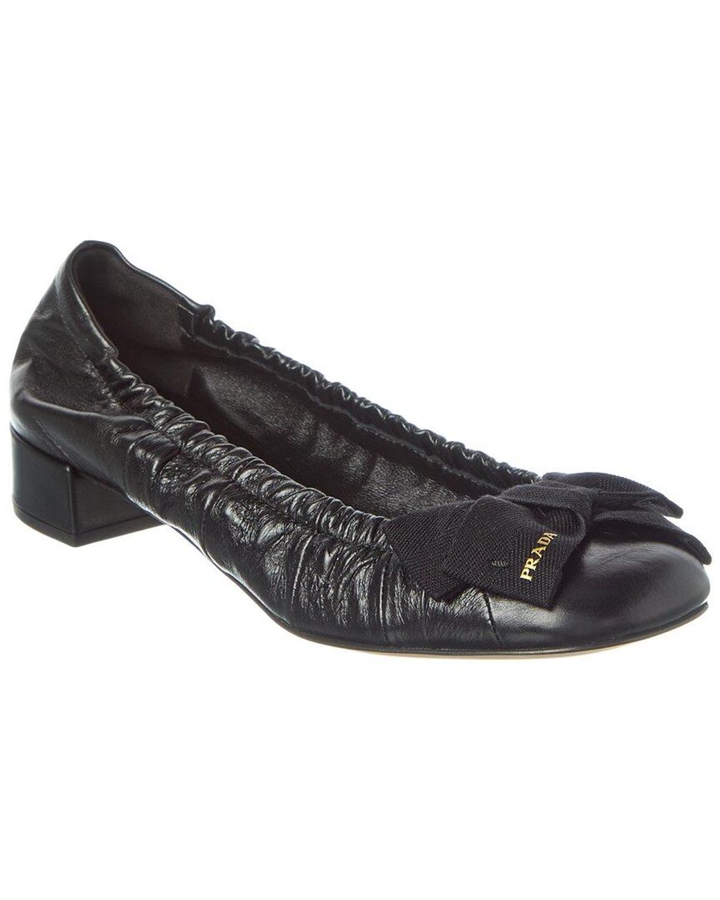 Prada Black Logo Leather Ballerina Pump