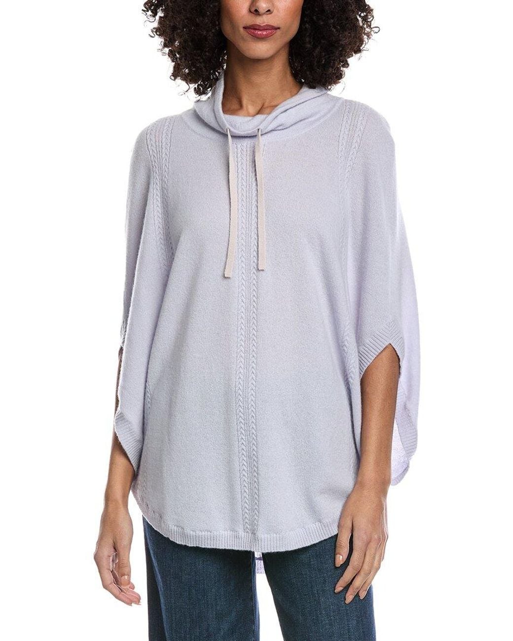 Hannah Rose Blue Arrowhead Cable Cashmere Poncho