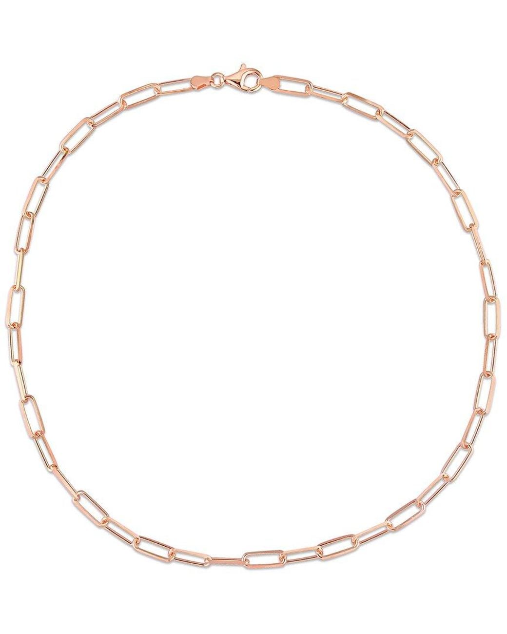 Italian Silver Metallic 18K Rose Over Diamond-Cut Paperclip Chain Necklace