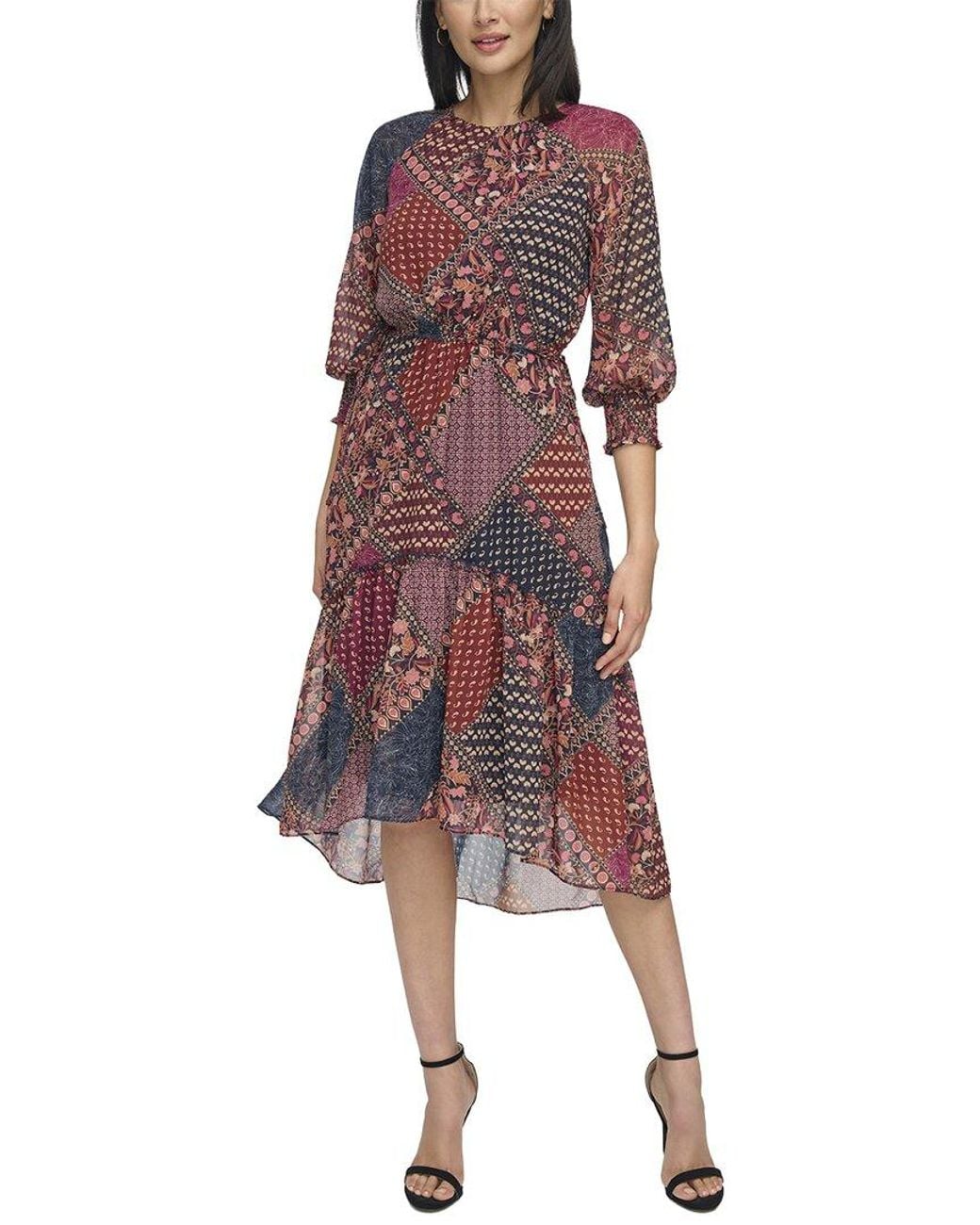 Vince Camuto Red Long Sleeve Midi Dress