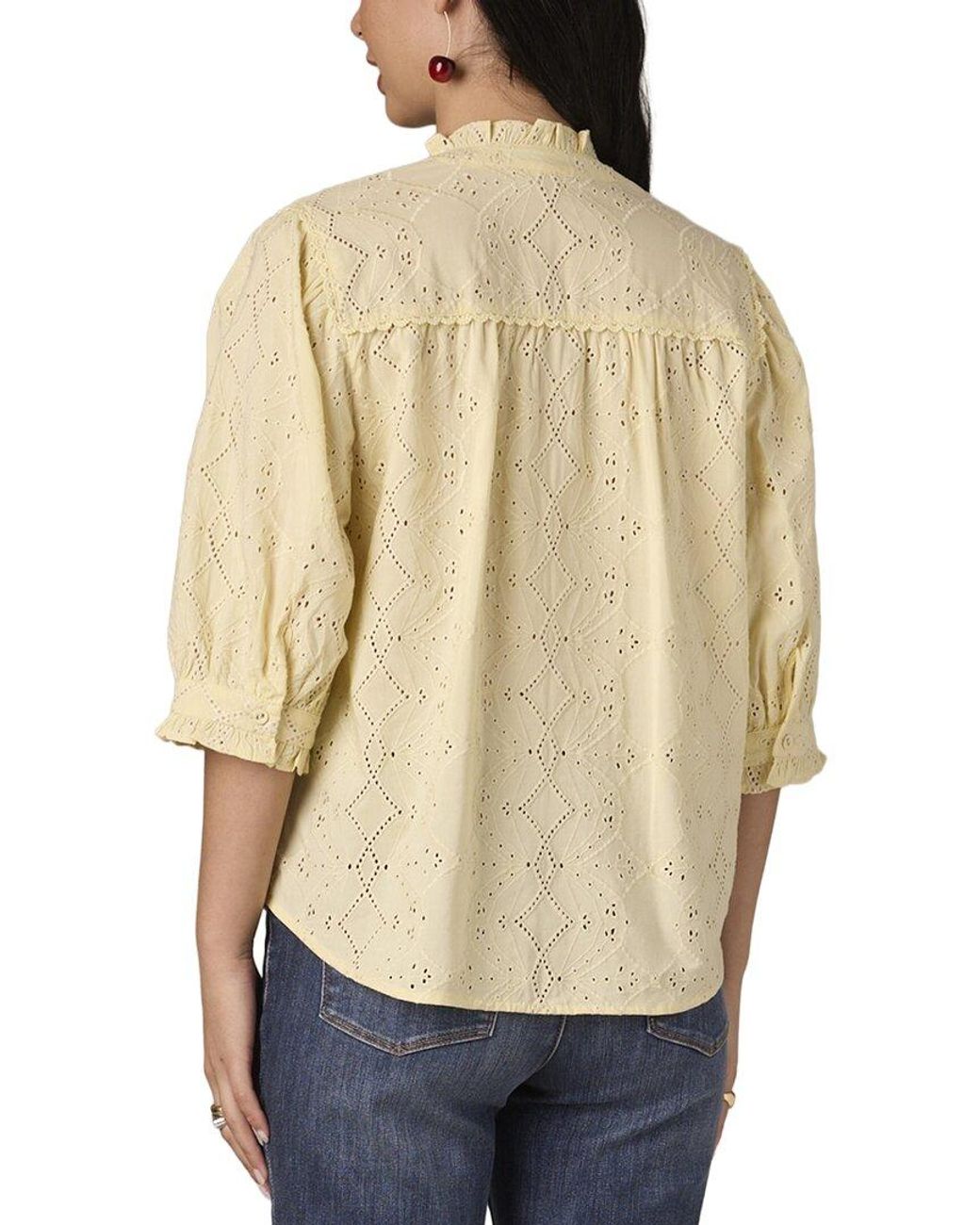 Wit & Wisdom Natural Ruffle Woven Button Down Top
