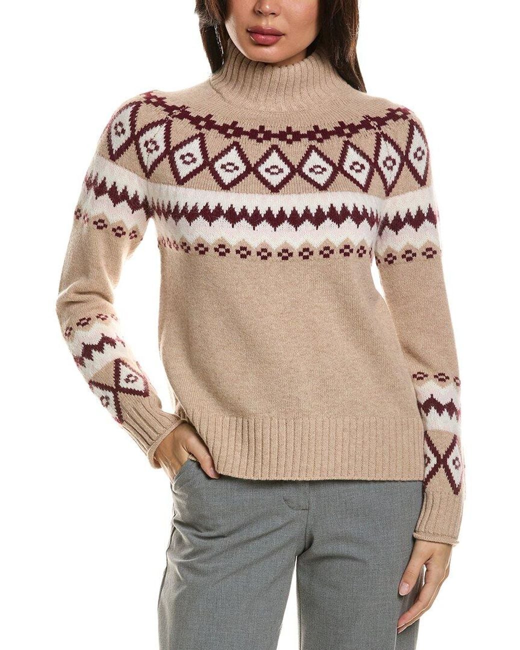 Hannah Rose Merino Fair Isle Wool & Angora-Blend Sweater in Gray | Lyst